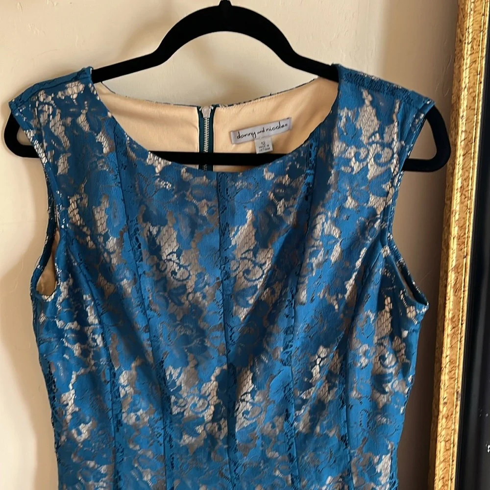 Danny and Nicole Teal Lace Fit and Flare Midi Dress - Picture 4 of 11